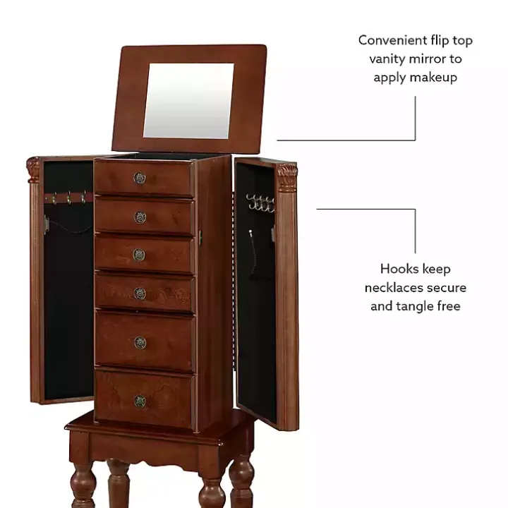 Cherry 5-Drawer Ollie Petite Jewelry Armoire