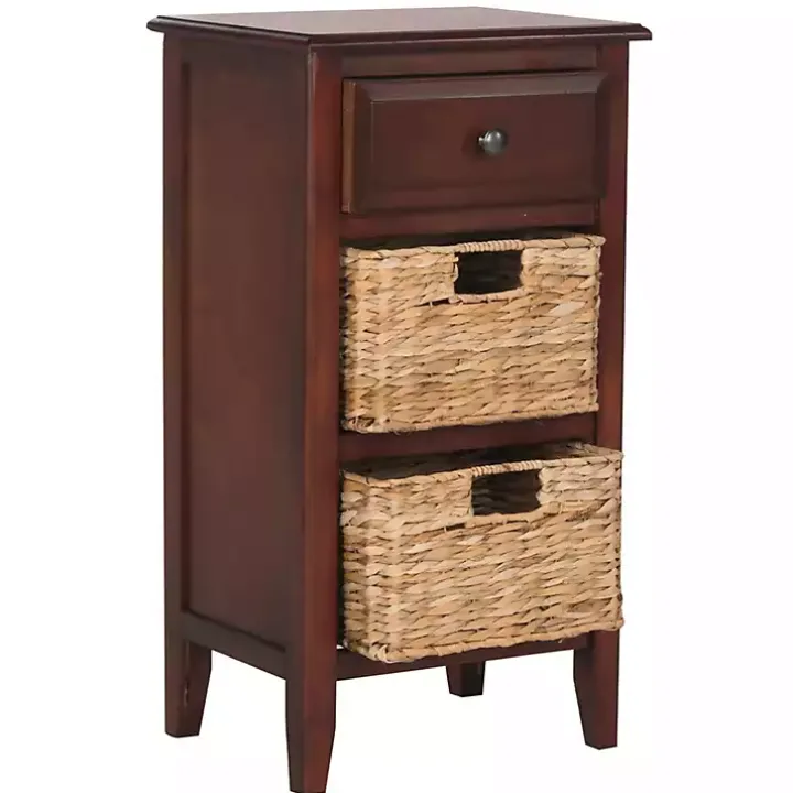 Cherry Wood Woven Baskets Everly Accent Table
