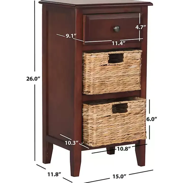 Cherry Wood Woven Baskets Everly Accent Table