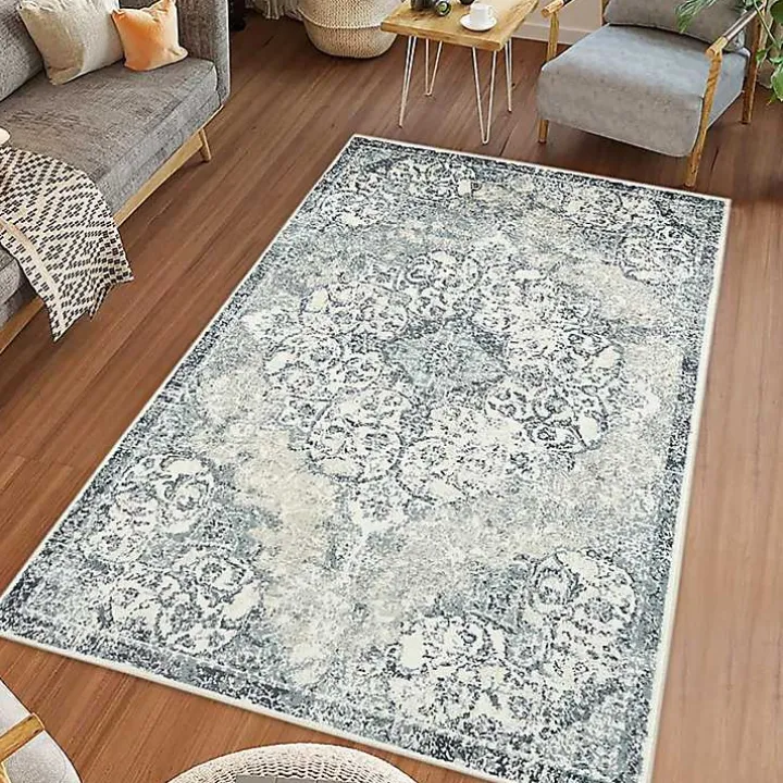 Cholet Ivory Blue Medallion Accent Rug, 2x3