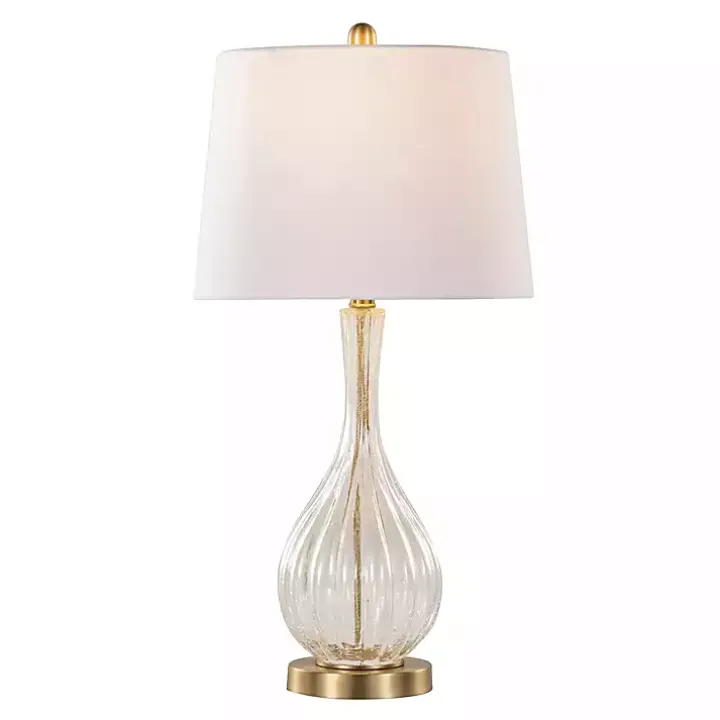 Clear Crackle Glass Penny Table Lamps, Set of 2