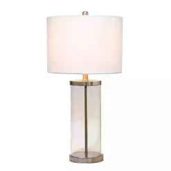 Clear Glass and Nickel Cylindrical Table Lamp