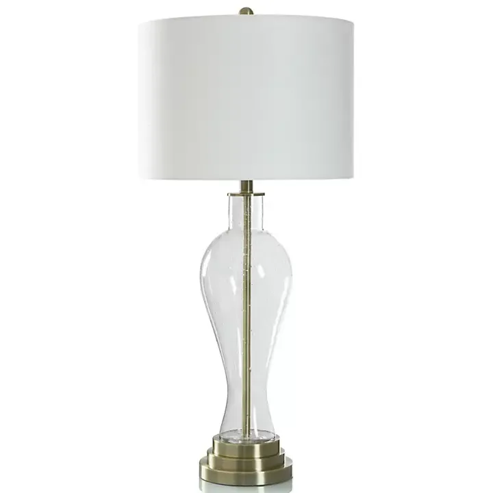 Clear Seeded Glass and Brass Table Lamp