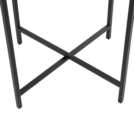 Clear Textured Glass & Black Iron Accent Table
