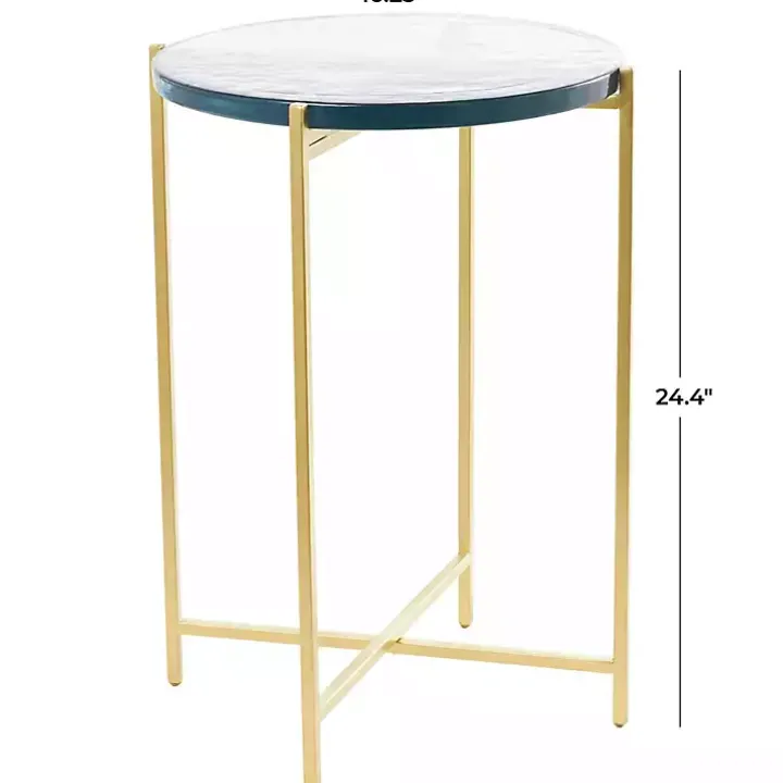 Clear Textured Glass & Gold Iron Accent Table