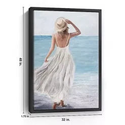 Coastal Woman in White Framed Canvas Art Print