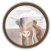 Colorblock Highland Cow Round Brown Framed Print
