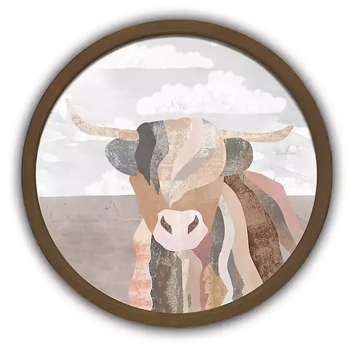 Colorblock Highland Cow Round Brown Framed Print