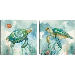 Coral Bay Sea Turtle Canvas Art Prints, Set of 2