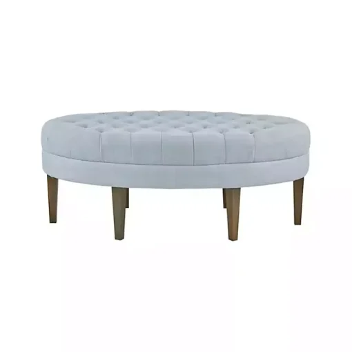 Cory Tufted Dusty Blue Linen Ottoman