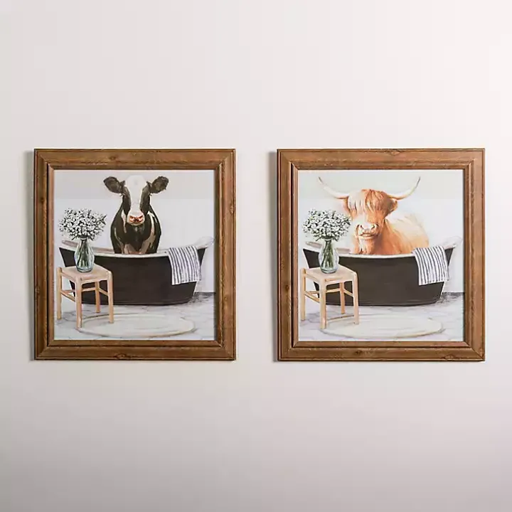 Cows in the Bathtub Framed Art Prints, Set of 2