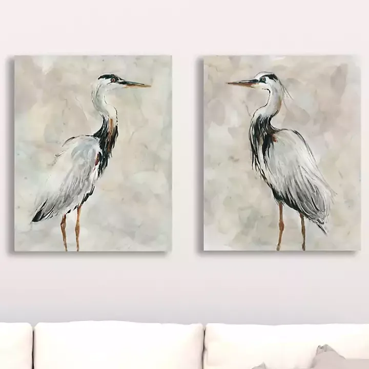 Crane at Dusk Giclee Canvas Art Prints, Set of 2