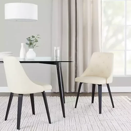 Cream & Black Faux Leather Dining Chairs, Set of 2