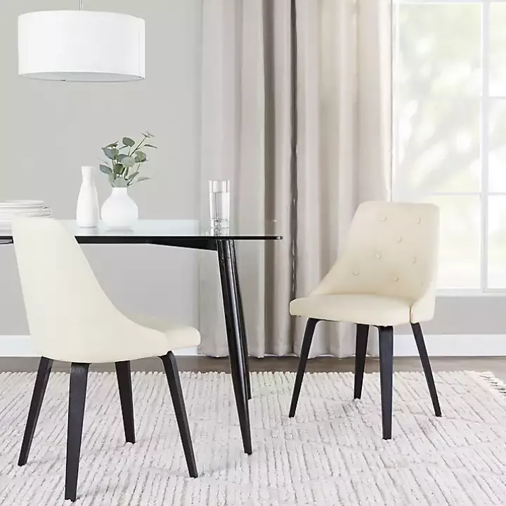 Cream & Black Faux Leather Dining Chairs, Set of 2