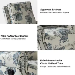 Cream and Blue Vintage Floral Rocking Recliner