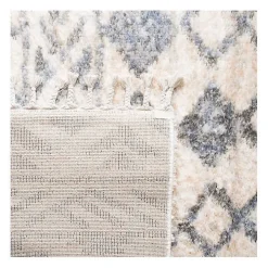 Cream and Navy Moroccan Fringe Shag Rug, 5x7