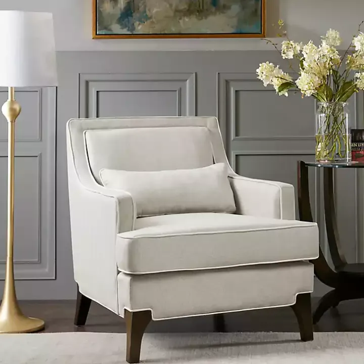 Cream and White Contrast Welting Accent Chair