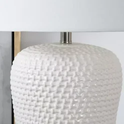 Cream Basketweave Ceramic Table Lamp