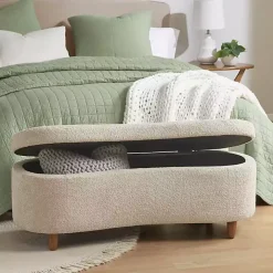 Cream Boucle Flip-Top Storage Bench