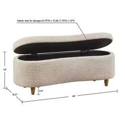 Cream Boucle Flip-Top Storage Bench
