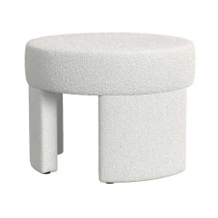 Cream Boucle Round Upholstered Ottoman