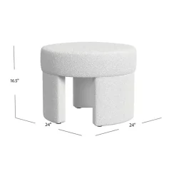 Cream Boucle Round Upholstered Ottoman