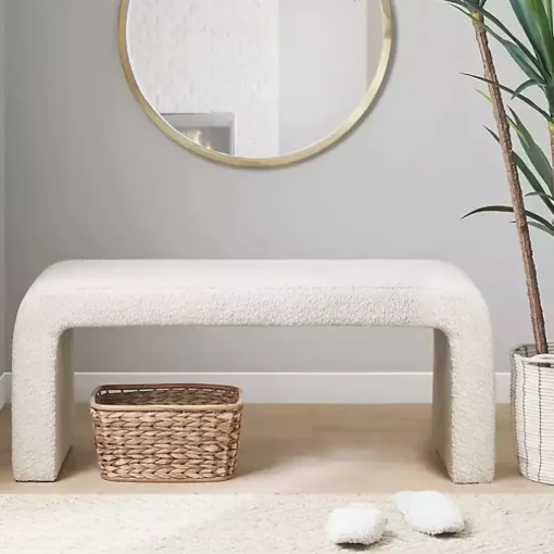 Cream Boucle Waterfall Bench