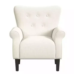 Cream Button-Tufted Rolled Arm Accent Chair