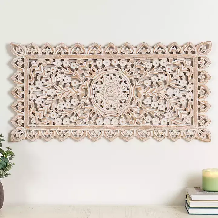 Cream Carved Wooden Wall Plaque