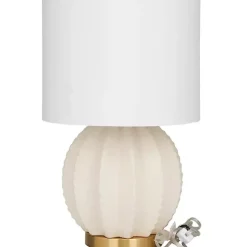 Cream Ceramic Fluted Gourd Table Lamp