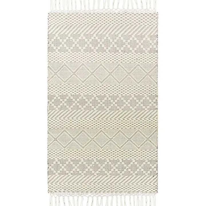 Cream Diamond Tassel Wool Area Rug, 8x10