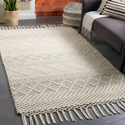 Cream Diamond Tassel Wool Area Rug, 8x10