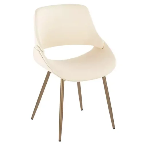 Cream Faux Leather Scooped Accent Chairs, Set of 2