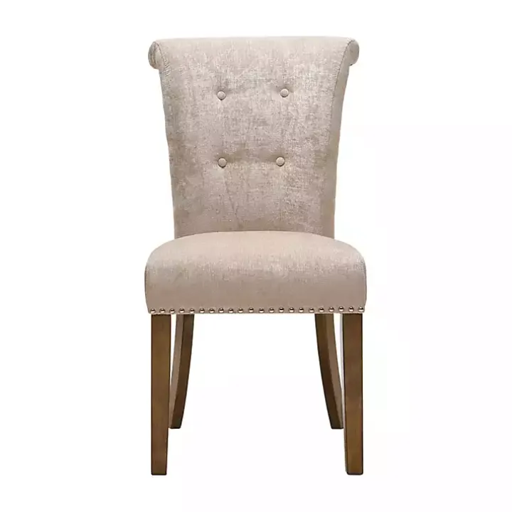 Cream Linen Rolled Back Dining Chairs, Set of 2
