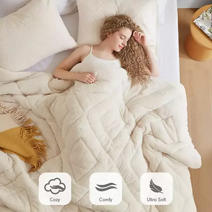 Cream Quilted Teddy 3-pc. King Comforter Set