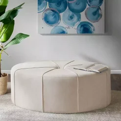 Cream Thick Welting Center Button Oval Ottoman