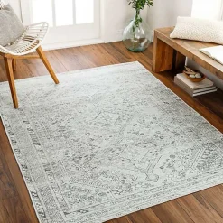 Cream Traditional Washable Area Rug, 6x9