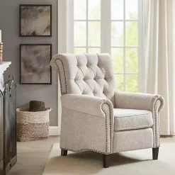 Cream Tufted Back Nailhead Trim Recliner Armchair