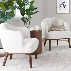 Cream Upholstered Midcentury Modern Accent Chair