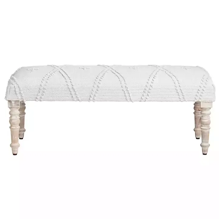 Cream Upholstered Spindle Leg Bench