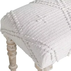 Cream Upholstered Spindle Leg Bench