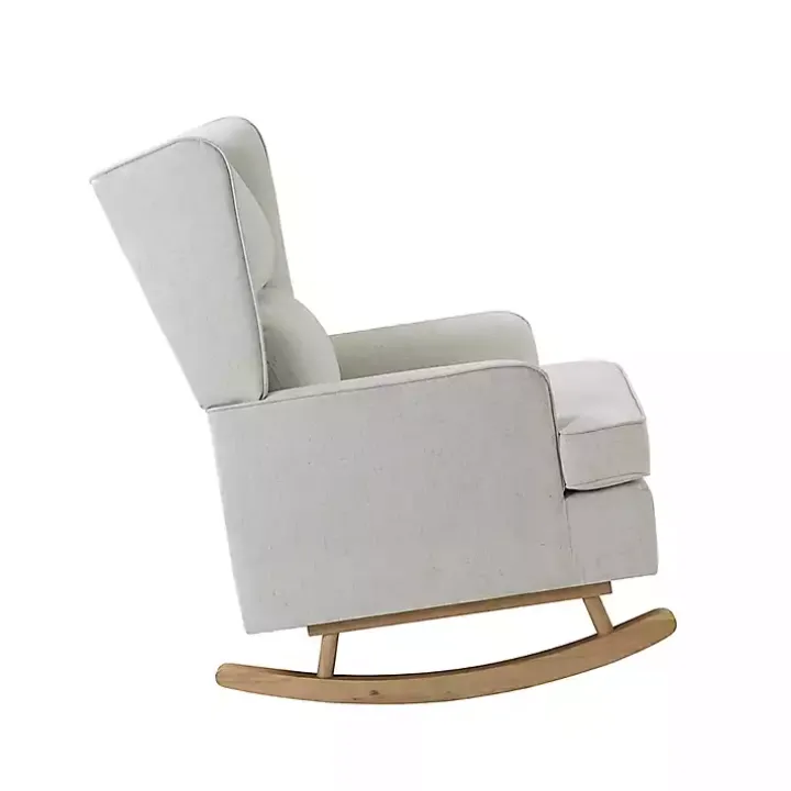 Cream Upholstered Wingback Rocking Chair