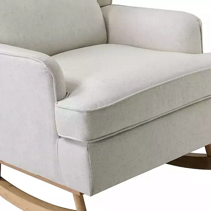 Cream Upholstered Wingback Rocking Chair