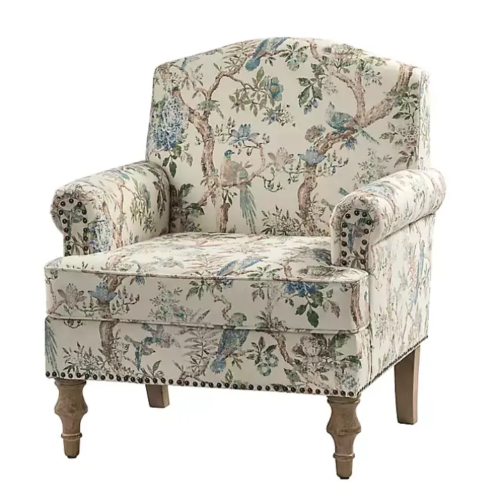 Cream Vintage Birds Traditional Accent Chair