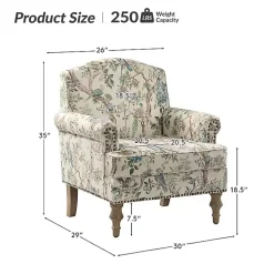 Cream Vintage Birds Traditional Accent Chair