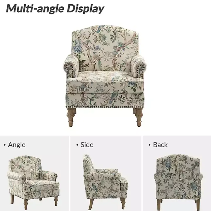 Cream Vintage Birds Traditional Accent Chair