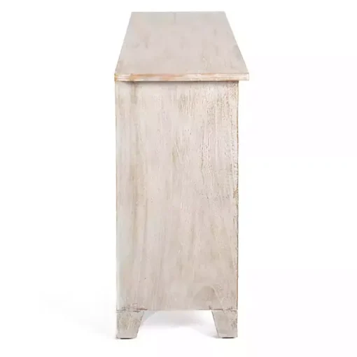 Cream Washed Wood Carved Door Cabinet