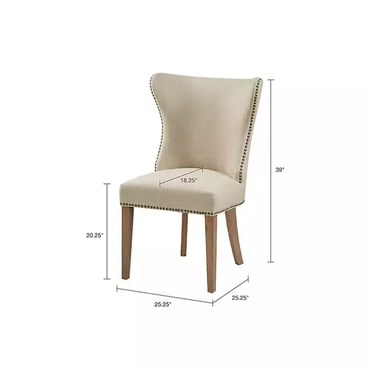 Cream Wing Back Nailhead Dining Chairs, Set of 2