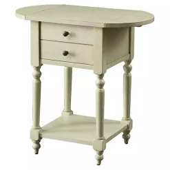 Cream Wood 2-Drawer Drop Leaf Side Table