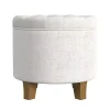 Cream Woven Upholstered Tufted Storage Ottoman